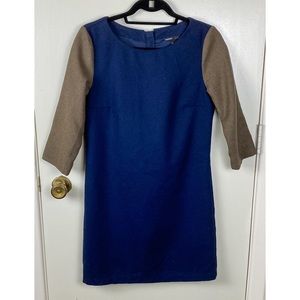 MANGO casual shift dress in navy w/ camel sleeves